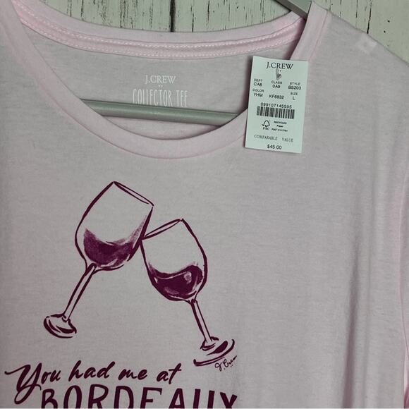 J.CREW Women's Graphic You Had Me At Bordeaux Short Sleeve Crewneck Tee Sz L - Picture 5 of 8